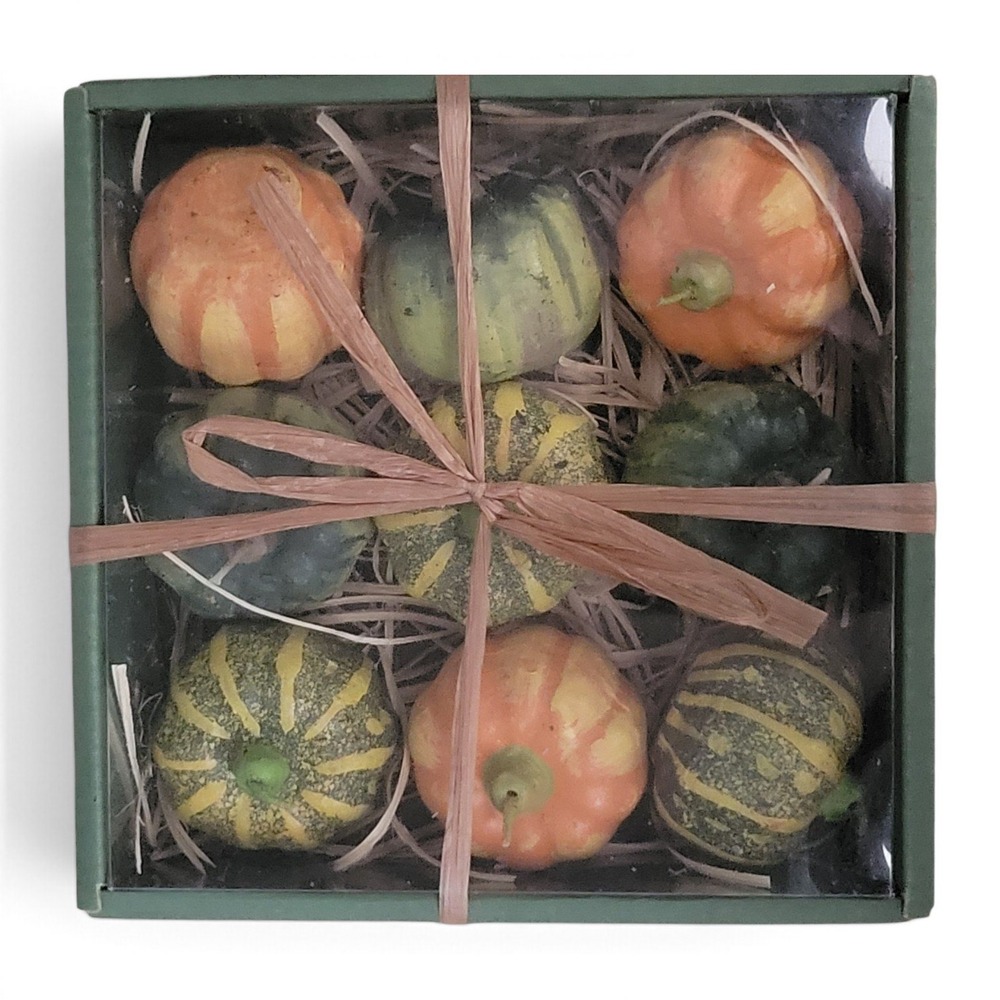Crate & Barrel Mini Floating Pumpkin Candles 9pc Set Vintage Fall Decor 413-615
